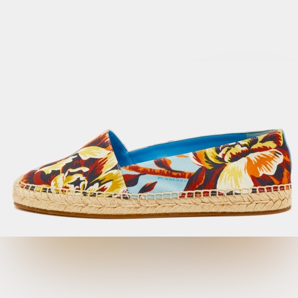 BURBERRY MULTICOLOR FABRIC CANVAS FLORAL HODGESON ESPADRILLE FLATS SIZE 41 - Picture 3 of 15